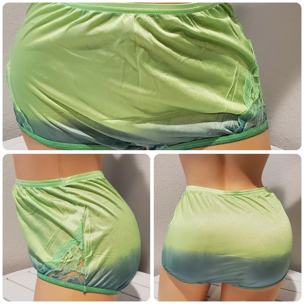 Vanity Fair Lace Nouveau Nylon Full Cut Panty Lace Shiny Ombre Green Abyss